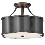 Chance Semi Flush Ceiling Light - Blackened Brass / Etched Opal