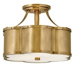 Chance Semi Flush Ceiling Light - Heritage Brass / Etched Opal