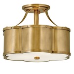Chance Semi Flush Ceiling Light - Heritage Brass / Etched Opal
