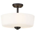 Arlington Semi Flush Ceiling Light - Bronze / Matte Opal / Matte Opal