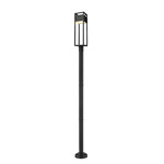 Barwick Outdoor Post Light with Round Post/Stepped Base - Black / Etched Glass