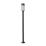 Barwick Outdoor Post Light with Square Post/Stepped Base - Black / Etched Glass