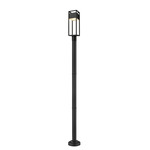 Barwick Outdoor Post Light with Round Post/Stepped Base - Black / Etched Glass