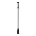 Glenwood Outdoor Post Light with Round Post/Hexagon Base - Black / Clear