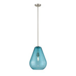 Ayra Pendant With Blue Glass - Brushed Nickel / Blue