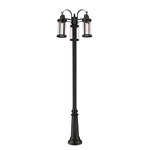 Roundhouse 3 Outdoor Post Light with Round Post/Fluted Base - Black / Clear Seedy