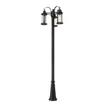 Roundhouse 3 Outdoor Post Light w/Round Post/Hexagon Base - Black / Clear Seedy