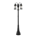 Roundhouse 3 Outdoor Post Light w/Round Post/Decorative Base - Black / Clear Seedy