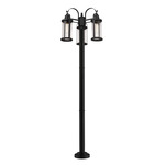 Roundhouse 3 Outdoor Post Light with Round Post/Stepped Base - Black / Clear Seedy