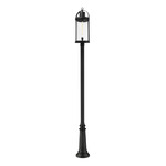 Roundhouse Outdoor Post Light with Round Post/Fluted Base - Black / Clear Seedy
