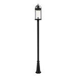 Roundhouse Outdoor Post Light with Round Post/Hexagon Base - Black / Clear Seedy