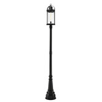 Roundhouse Outdoor Post Light w/Round Post/Decorative Base - Black / Clear Seedy
