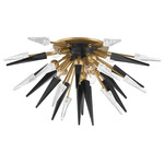 Sparta Flush Ceiling Light Fixture - Aged Brass / Clear Bubble / Black