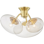 Opera Flush Ceiling Light - Aged Brass / Clear