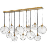 Skye Linear Cluster Chandelier - Heritage Brass / Black / Clear