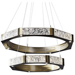 Glacier Double Tier Chandelier - Heritage Brass / Clear Cast Glass