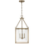 Glass Lantern Pendant - Aged Brass / Clear Seeded