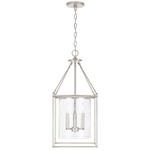 Glass Lantern Pendant - Brushed Nickel / Clear Seeded