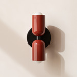 Up Down Wall Sconce - Black Canopy / Oxide Red Upper Shade