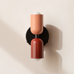Up Down Wall Sconce - Black Canopy / Peach Upper Shade