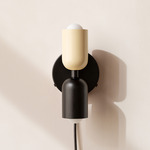 Up Down Plug-In Wall Sconce - Black Canopy / Bone Upper Shade