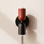 Up Down Plug-In Wall Sconce - Black Canopy / Oxide Red Upper Shade