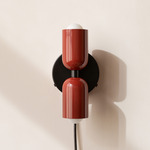 Up Down Plug-In Wall Sconce - Black Canopy / Oxide Red Upper Shade