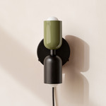 Up Down Plug-In Wall Sconce - Black Canopy / Reed Green Upper Shade