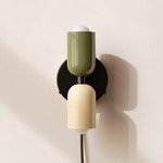 Up Down Plug-In Wall Sconce - Black Canopy / Reed Green Upper Shade