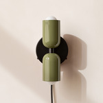 Up Down Plug-In Wall Sconce - Black Canopy / Reed Green Upper Shade