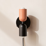 Up Down Plug-In Wall Sconce - Black Canopy / Peach Upper Shade