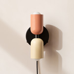 Up Down Plug-In Wall Sconce - Black Canopy / Peach Upper Shade