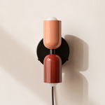 Up Down Plug-In Wall Sconce - Black Canopy / Peach Upper Shade