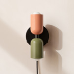 Up Down Plug-In Wall Sconce - Black Canopy / Peach Upper Shade