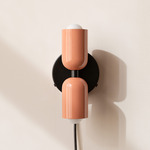 Up Down Plug-In Wall Sconce - Black Canopy / Peach Upper Shade