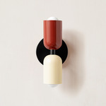 Up Down Slim Wall Sconce - Black Canopy / Oxide Red Upper Shade