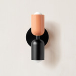 Up Down Slim Wall Sconce - Black Canopy / Peach Upper Shade