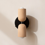Ceramic Up Down Wall Sconce - Black Canopy / Tan Clay Upper Shade