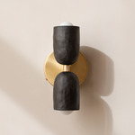 Ceramic Up Down Wall Sconce - Brass Canopy / Black Clay Upper Shade