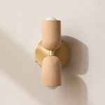 Ceramic Up Down Wall Sconce - Brass Canopy / Tan Clay Upper Shade