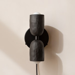 Ceramic Up Down Plug-In Wall Sconce - Black Canopy / Black Clay Upper Shade
