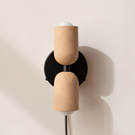 Ceramic Up Down Plug-In Wall Sconce - Black Canopy / Tan Clay Upper Shade
