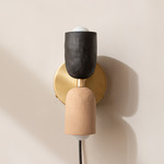 Ceramic Up Down Plug-In Wall Sconce - Brass Canopy / Black Clay Upper Shade