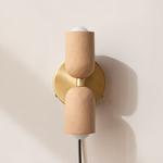 Ceramic Up Down Plug-In Wall Sconce - Brass Canopy / Tan Clay Upper Shade