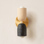 Ceramic Up Down Slim Wall Sconce - Brass Canopy / Tan Clay Upper Shade