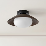Arundel Mushroom Surface Mount - Black Canopy / Patina Brass Shade
