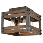 Austin Flush Ceiling Light - Aged Gun Metal / Distressed Wood