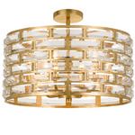 Meridian Semi Flush Ceiling Light - Antique Gold / Crystal