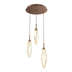 Rock Crystal Round Multi Light Pendant - Oil Rubbed Bronze / Chilled Amber