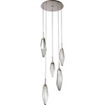 Rock Crystal Round Multi Light Pendant - Metallic Beige Silver / Chilled Smoke